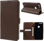Litchi cover bruin wallet case hoesje Google Pixel XL