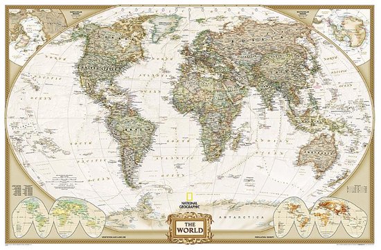 Foto: World political antique large flat laminated eng 1 22 44m