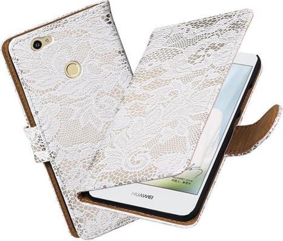 BestCases.nl Wit Lace booktype hoesje voor Huawei Nova