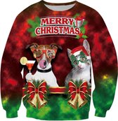 Kersttrui met kerstmuts poes en feest hond - Maat XL - Foute Kersttrui - Superfout - Foute trui - Feestkleding - Kerstkleding - Foute kleding - Kerst trui - Kersttrui dames - Kersttrui heren - Lelijke Kersttrui - Grappige Kersttrui -