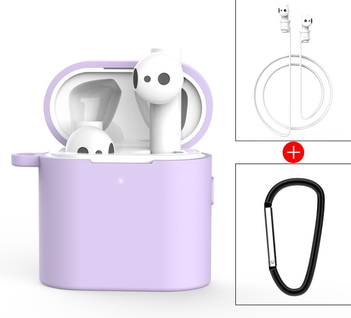 By Qubix Xiaomi Air - 3 in 1 siliconen hoesje - Anti-lost Rope + Bevestigingsclip - Paars