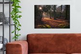Canvas Schilderij Doorbrekende zon in de bossen van het Engelse Nationaal park New Forest - 90x60 cm - Wanddecoratie