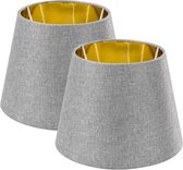 Navaris 2x lampenkap voor tafellamp - E14 fitting - 15,2 cm hoog - Set van 2 ronde lampenkappen - Grijs/goudkleurig