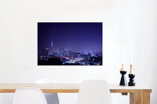 Skyline nocturne de la ville japonaise de Fukuoka Toile 90x60 cm - Tirage photo sur toile (Décoration murale salon / chambre) / Villes asiatiques Peintures sur toile