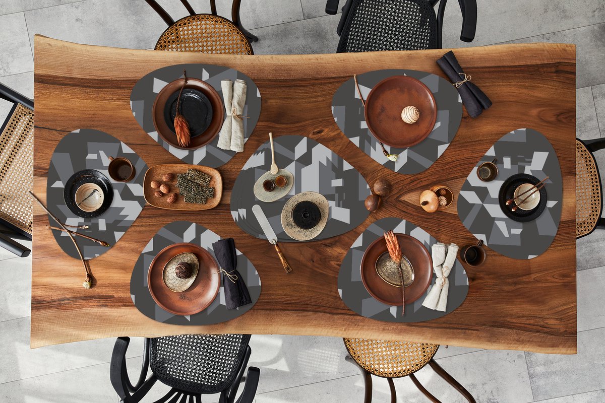 Placemat organisch - Placemats organic - Onderleggers - 3D - Patronen - Zwart Wit - 10 stuks