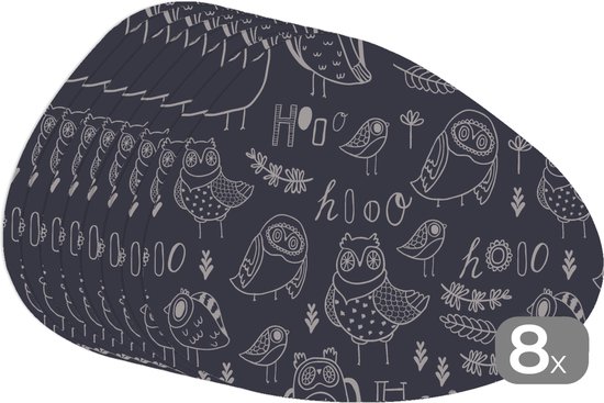 Set de table bio - Napperons de table bio - Sets de table - Motifs - Vogel - Hibou - 8 pièces
