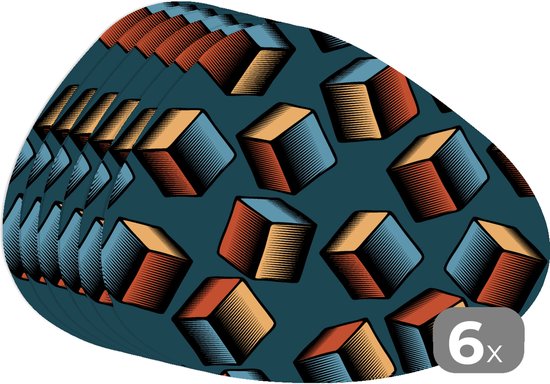 Set de table bio - Napperons bio - Blocs - Motifs - Cube - 3D - 6 pièces