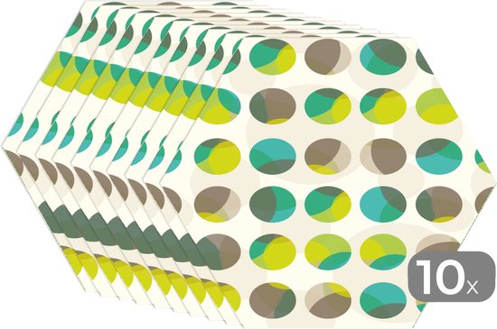 Napperons de table hexagon - Sets de table sets de table - Set de table hexagone - Cercle - Vert - Motif - 10 pièces