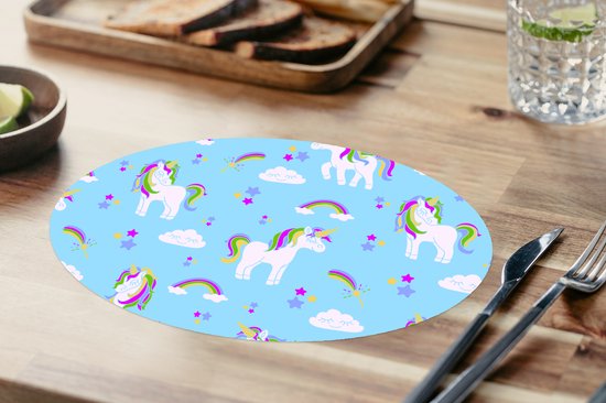 Napperons ovales - Sets de table - Sets de table ovales - Unicorn - Arc-en-ciel - Motifs - Enfant - 8 pièces
