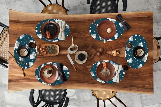 Napperons de table ovales - Sets de table - Sets de table ovales - Motifs - Chat - Lune - 6 pièces