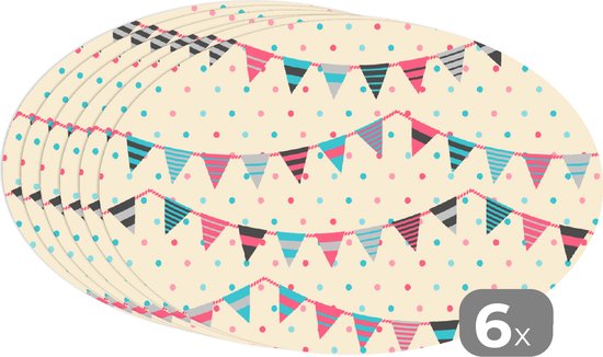 Napperons ovales - Sous-verres - Sets de table ovales - Guirlandes et drapeaux - Motifs - Pastel - 6 pièces