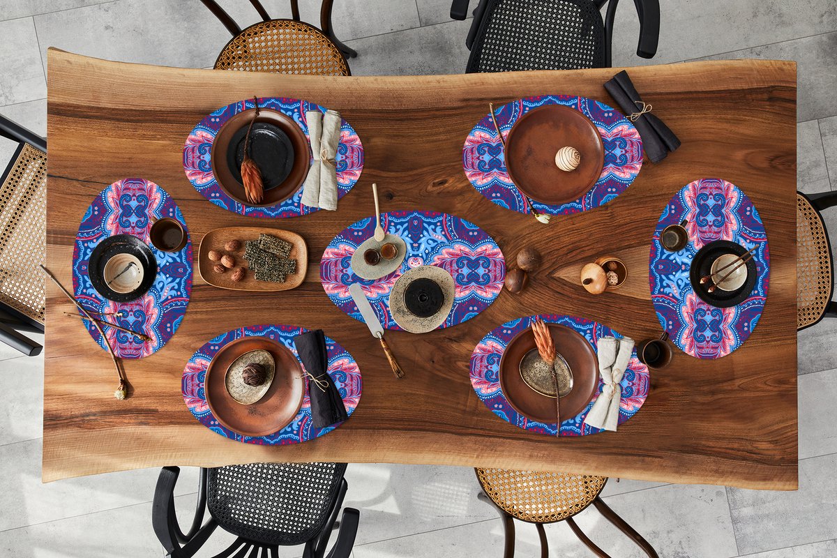 Placemats ovaal - Onderleggers - Ovale placemats - Patronen - Bloem - Natuur - 8 stuks