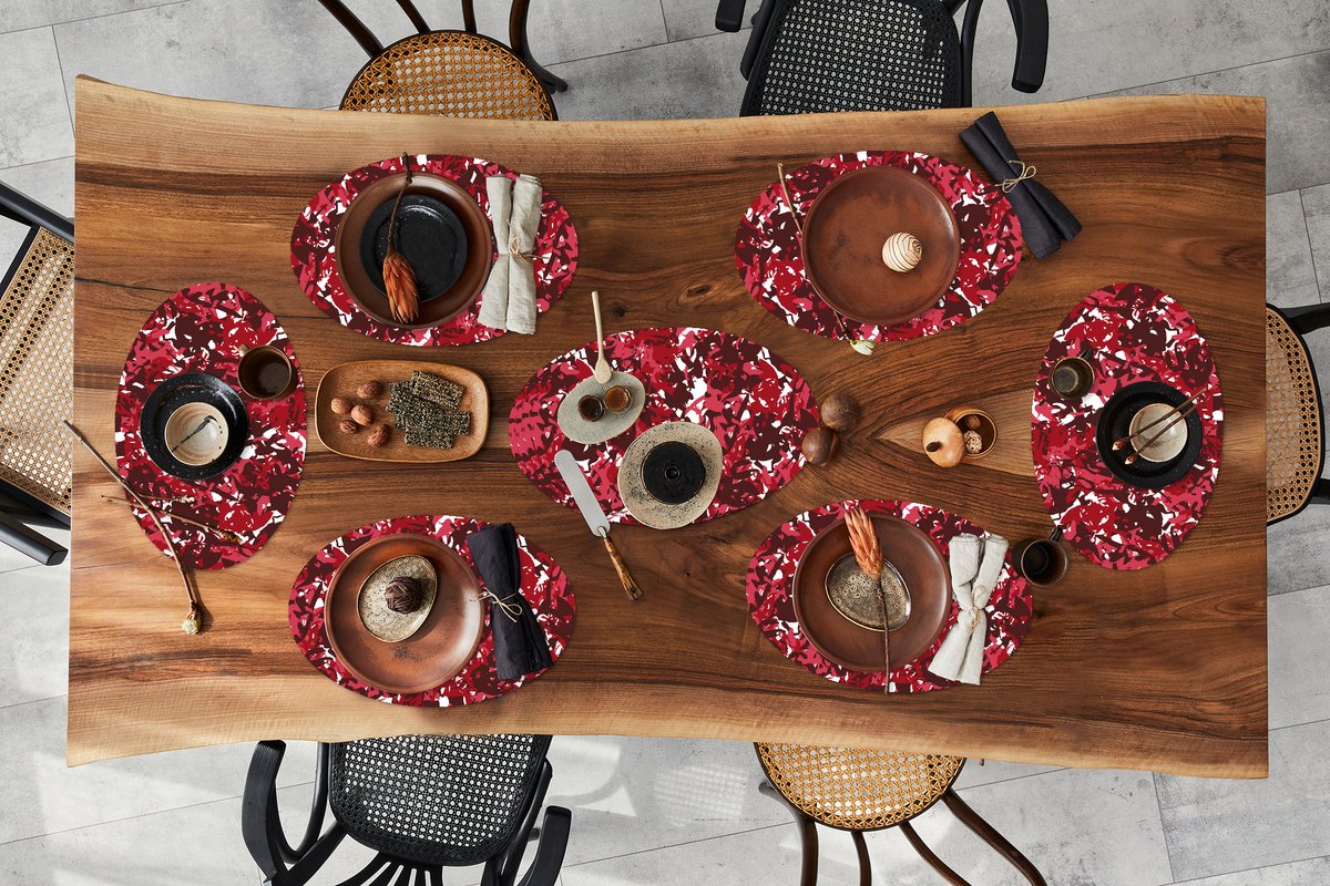 Placemats ovaal - Onderleggers - Ovale placemats - Patroon - Jungle - Rood - 10 stuks