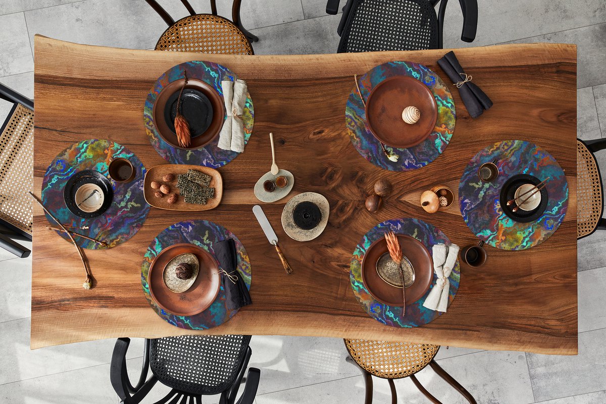 Ronde placemats - Onderlegger - Placemats rond - Patronen - Verf - Regenboog - 6 stuks