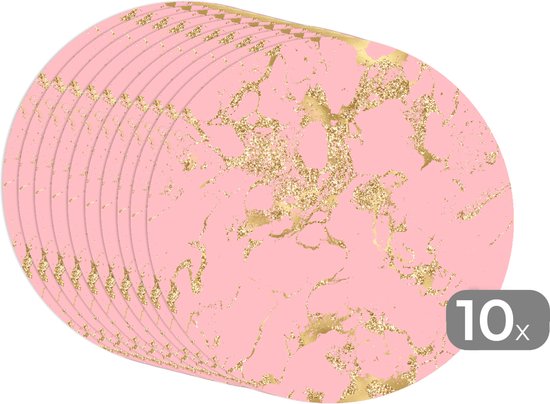 Sets de table ronds - Set de table - Napperons de table ronds - Goud - Glitter - Imprimé marbré - Rose - 10 pièces
