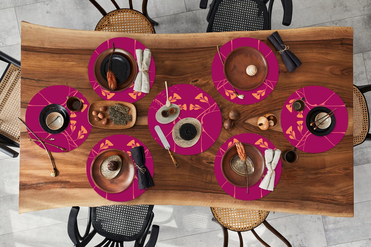 Ronde placemats - Onderlegger - Placemats rond - Roze - Oranje - Jugendstil - Patronen - 10 stuks