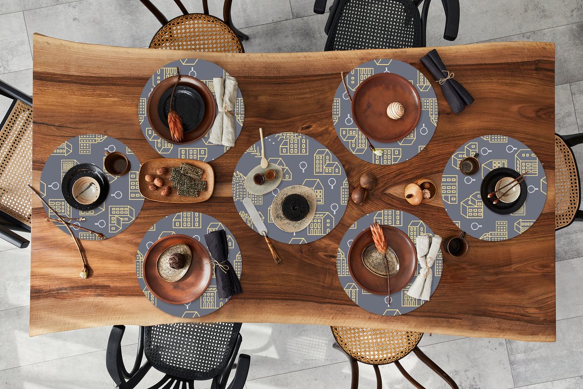 Ronde placemats - Onderlegger - Placemats rond - Patronen - Gebouwen - Goud - 10 stuks