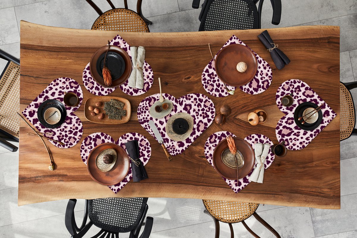 Onderleggers - Placemats - Placemats hartje - Patronen - Panter - Roze - 10 stuks