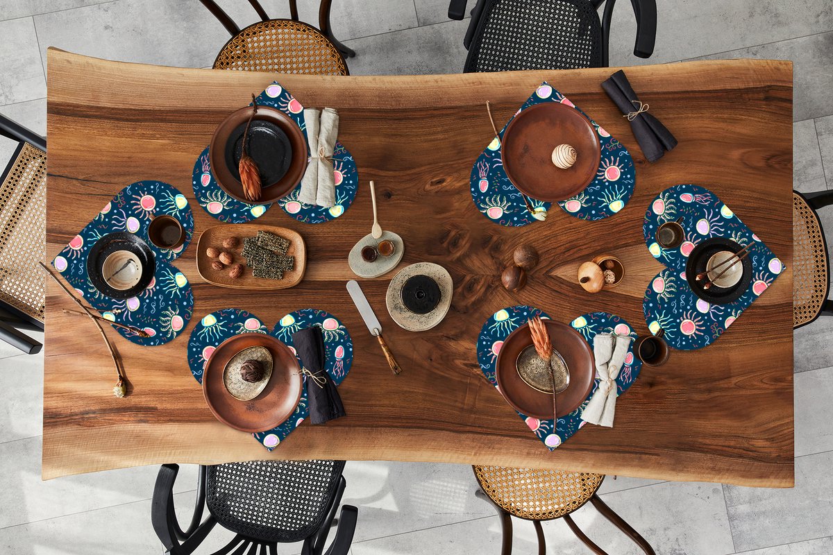 Onderleggers - Placemats - Placemats hartje - Design - Dieren - Kwallen - 6 stuks