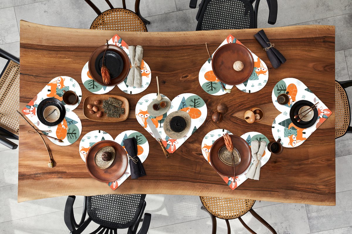 Onderleggers - Placemats - Placemats hartje - Patronen - Vos - boom - 8 stuks
