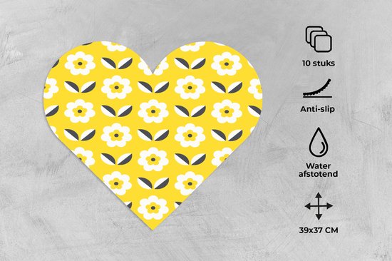 Napperons de table - Sets de table - Napperons coeur - Bloem - Jaune - Motifs - Eté - 10 pièces
