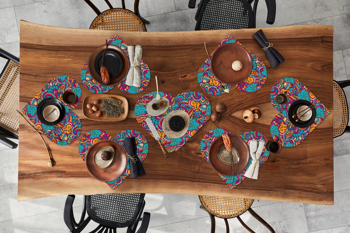Onderleggers - Placemats - Placemats hartje - Hippie - Flora - Abstract - Patroon - 10 stuks