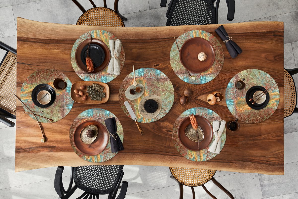 Ronde placemats - Onderlegger - Placemats rond - Kleuren - Roest print - Metaal - 8 stuks