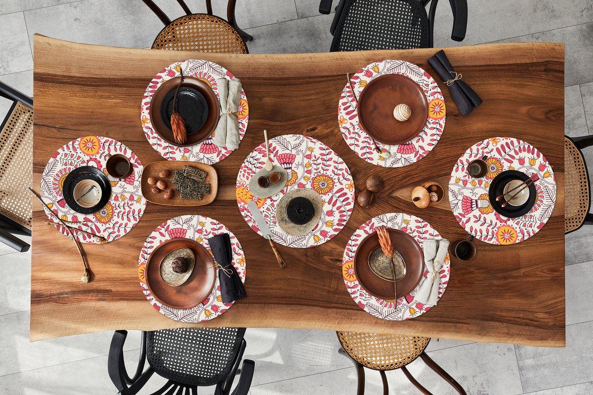 Ronde placemats - Onderlegger - Placemats rond - Bloemen - Design - Roze - Oranje - 10 stuks