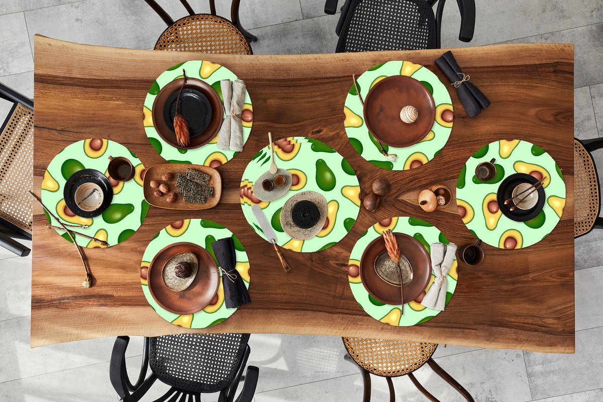 Ronde placemats - Onderlegger - Placemats rond - Avocado - Patronen - Groen - 10 stuks