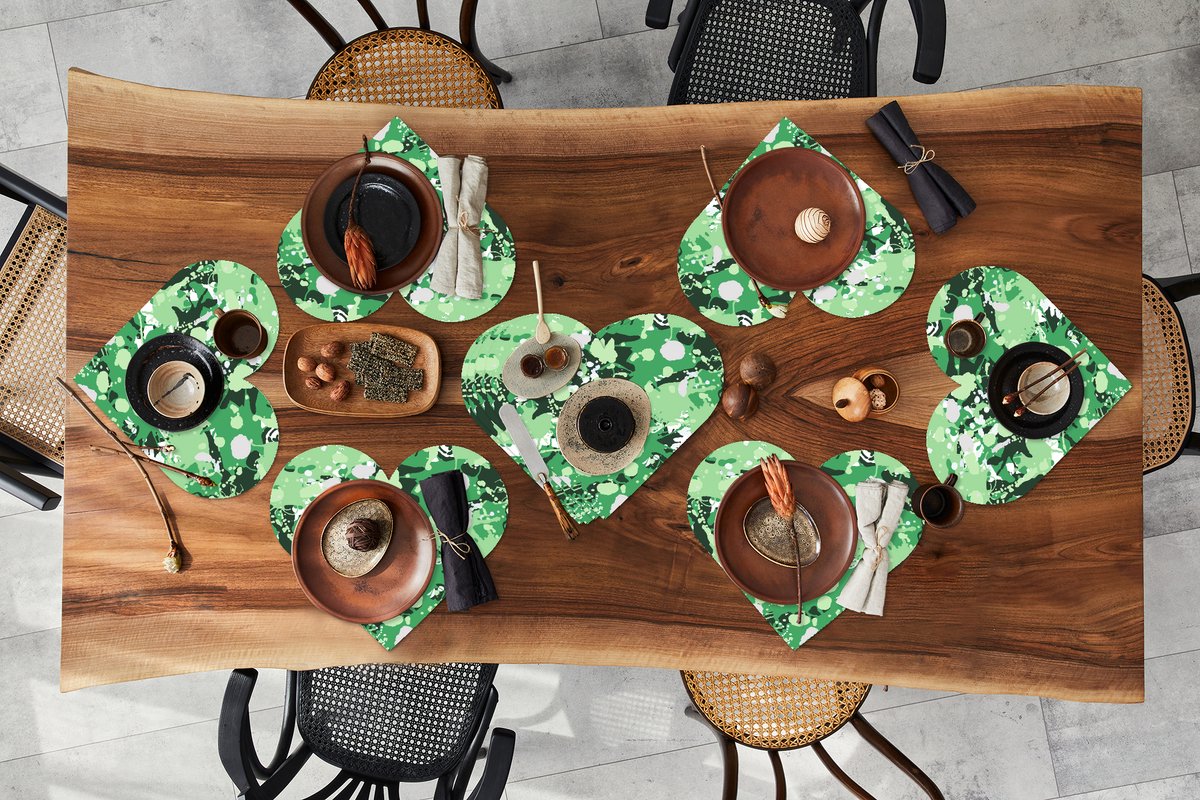 Onderleggers - Placemats - Placemats hartje - Patronen - Groen - Camouflage - 10 stuks
