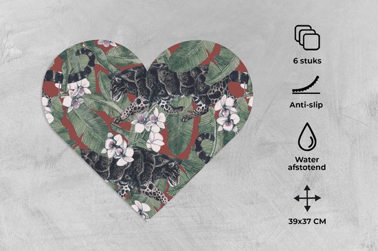 Dessous de verre - Napperons de table - Napperons de table coeur - Jungle - Bloem - Panthère - Motifs - 6 pièces