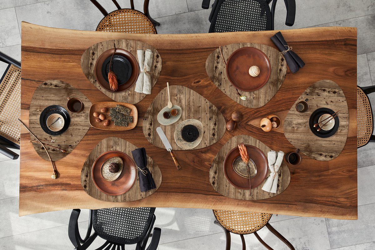 Placemat organisch - Placemats organic - Onderleggers - Eikenhout - Patronen - Planken - 8 stuks