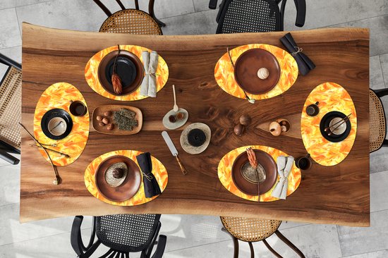 Napperons ovales - Sets de table - Sets de table ovales - Imprimé marbré - Oranje - Jaune - Design - 6 pièces