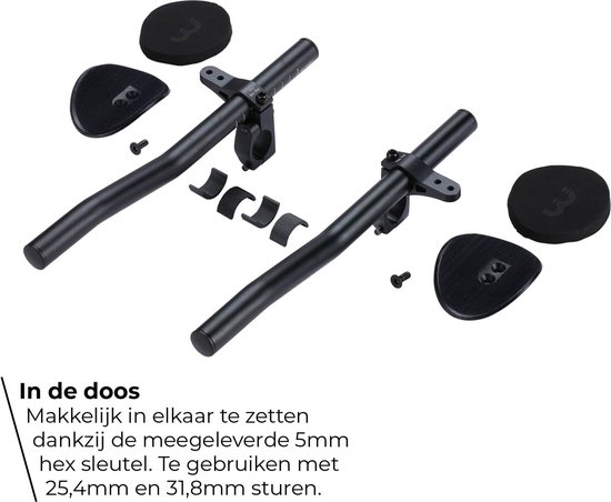 BBB Cycling Opzetstuur Racefiets - Lichtgewicht Ligstuur - Verstelbaar Opzetstuur met Armsteun - Tijdritstuur - Triathlon Stuur - Compatibel met 25.4 of 31.8mm Fietsstuur - AeroLight BHB-58 van BBB Cycling — afbeelding 5