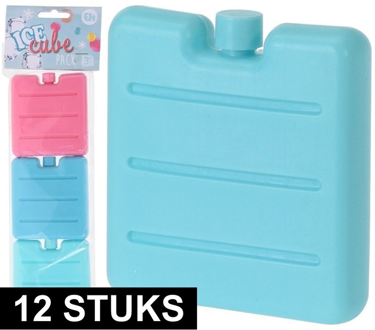 12x Gekleurde mini koelelementen mint/roze/blauw - Kleine koelelementen 7 x 1 x 8 cm 12 stuks