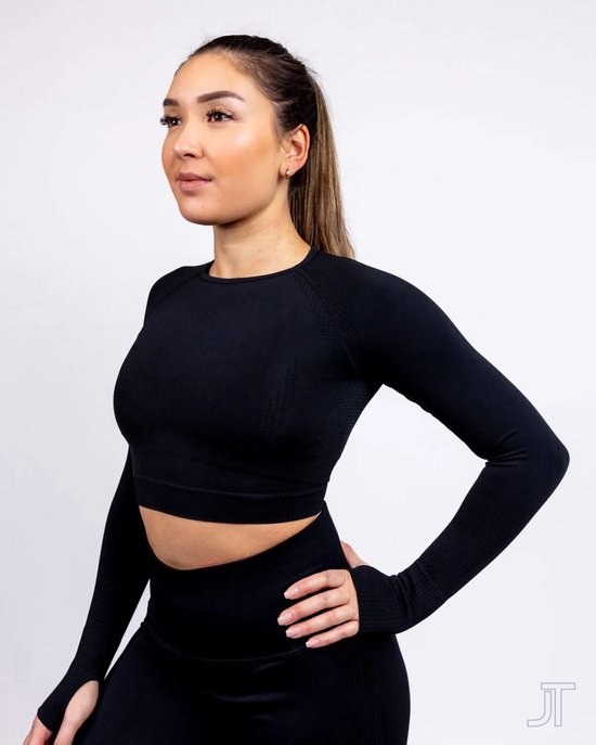 Strike Long Sleeve Crop Top - Zwart 