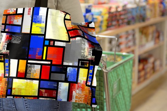 Sac bandoulière - Sac de plage - Shopper Rainbow - Mondrian - Motifs - 50x40 cm - Sac en coton