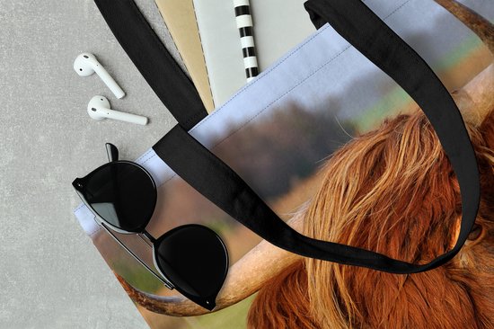 MuchoWow® Sac à bandoulière - Sac de plage - Big Shopper - Sac de courses - Scottish Highlander - Herbe - Arbre - 45x45 cm - Sac en coton
