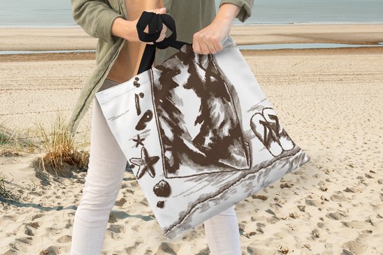 MuchoWow® Schoudertas - Strandtas - Big Shopper - Boodschappentas - Strand - Handdoek - Slippers - 40x40 cm - Katoenen tas