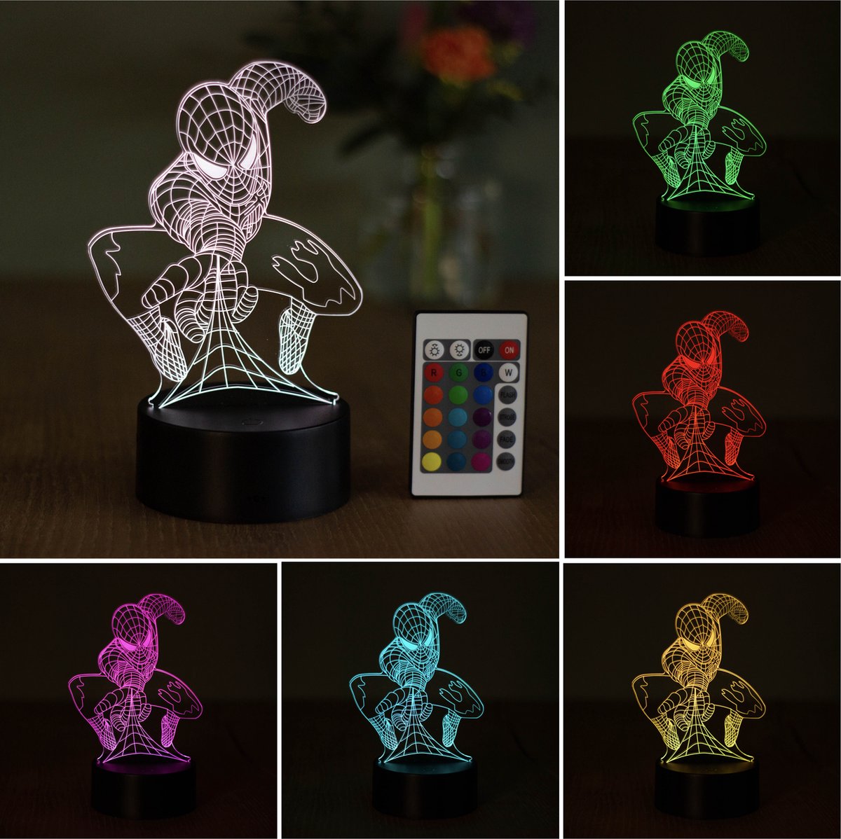 Klarigo®️ Nachtlamp – 3D LED Lamp Illusie – 16 Kleuren – Bureaulamp – Marvel – Sfeerlamp Spiderman – Nachtlampje Kinderen – Creative lamp - Afstandsbediening