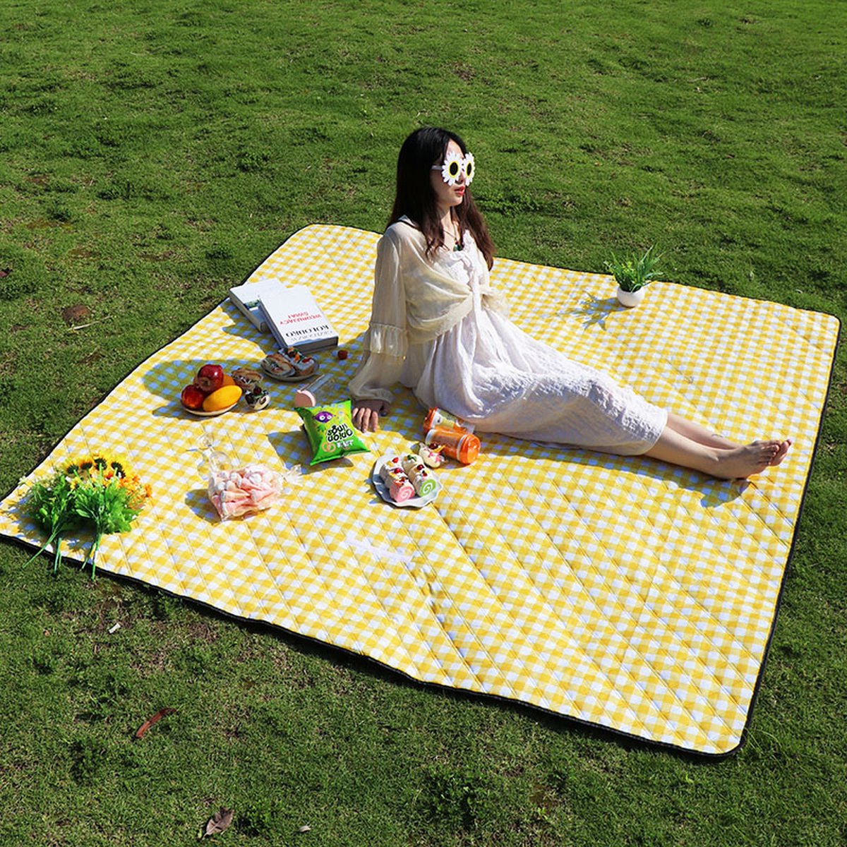 Fuegobird- Picknickdeken-200 x 200 cm-Stranddeken- Opvouwbare campingdeken- Waterdicht- Zanddichte picknickmat- Draagbare tuin-strandmat- Machinewasbaar- voor kamperen- Tuin- Park- Strand-geschikt voor kinderen's kruipdeken (geel) — cadeau in Sport & Outdoor - foto 6