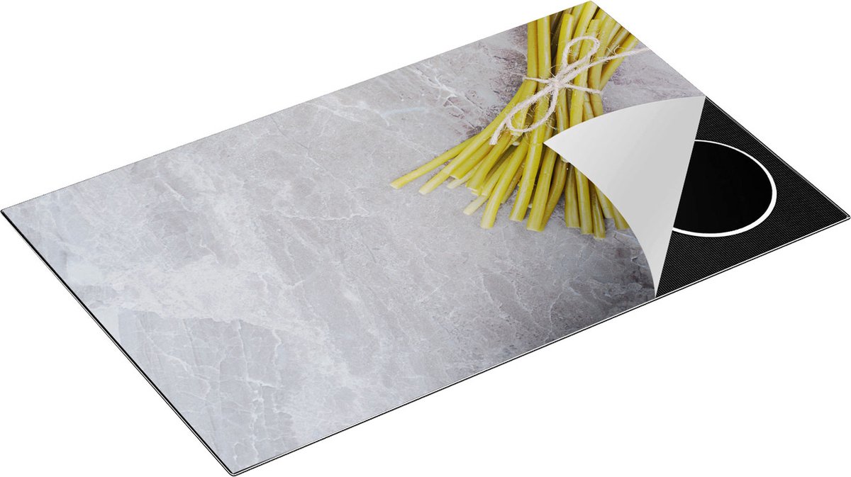 Chefcare Inductie Beschermer Sperziebonen op Grijze Marmer - 85x50 cm - Afdekplaat Inductie - Kookplaat Beschermer - Inductie Mat