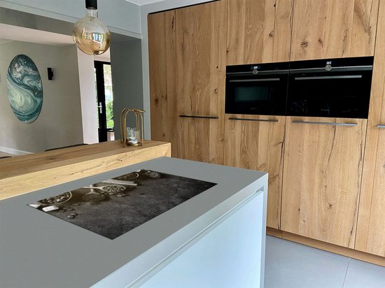 Chefcare Inductie Beschermer Koffiebonen met Kaneelstokjes - Zwart Wit - 85x52 cm - Afdekplaat Inductie - Kookplaat Beschermer - Inductie Mat