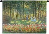 Wandkleed - Wanddoek - The Artist's Family in the Garden - Schilderij van Claude Monet - 90x67.5 cm - Wandtapijt