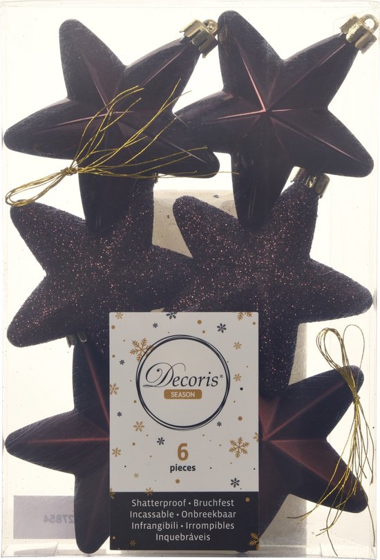 18x Décorations de Noël étoiles en plastique Boules de Noël marron acajou 7 cm