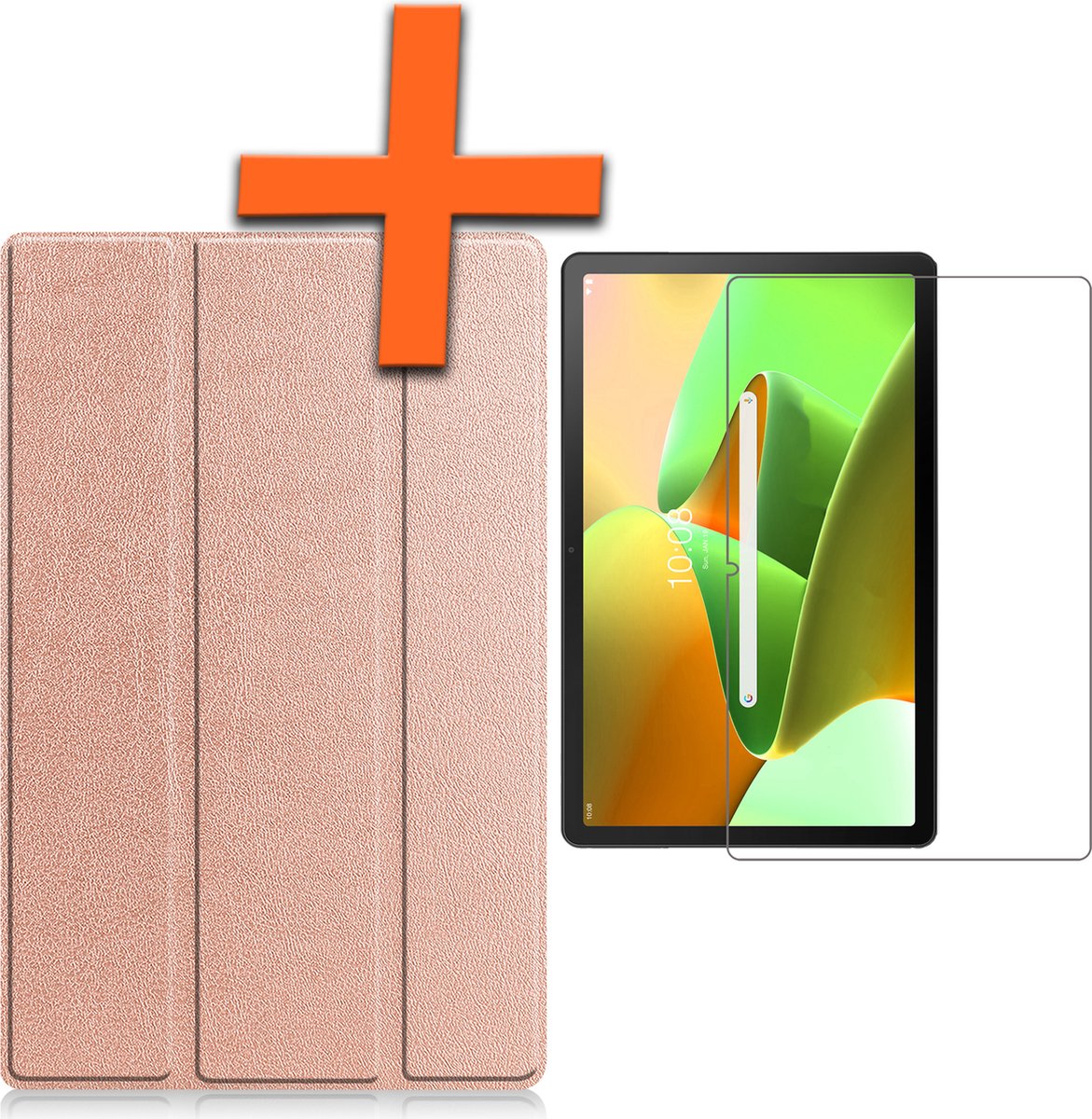 Hoes Geschikt voor Lenovo Tab M10 Plus 3rd Gen Hoes Tri-fold Tablet Hoesje Case Met Screenprotector - Hoesje Geschikt voor Lenovo Tab M10 Plus (3e Gen) Hoesje Hardcover Bookcase - Rosé goud