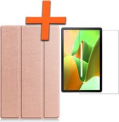 Hoes Geschikt voor Lenovo Tab M10 Plus 3rd Gen Hoes Tri-fold Tablet Hoesje Case Met Screenprotector - Hoesje Geschikt voor Lenovo Tab M10 Plus (3e Gen) Hoesje Hardcover Bookcase - Rosé goud