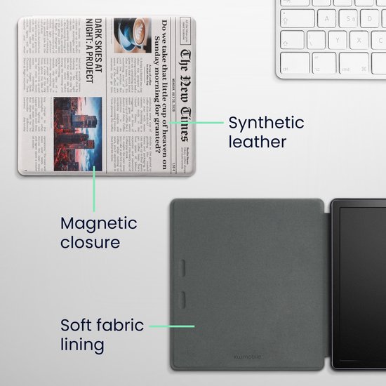 kwmobile e-reader hoesje geschikt voor Amazon Kindle Oasis 10. Generation hoes - E reader flip case met magnetische sluiting - Ereader cover - design in meerkleurig / zwart / zand van Merkloos — afbeelding 2