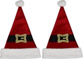2x stuks kerstmutsen rood met kerstman riem voor volwassenen - kerst verkleedaccessoires - Kerstarikelen