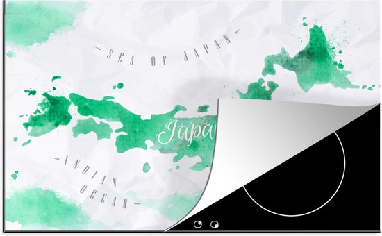 KitchenYeah® Inductie beschermer 80.2x52.2 cm - Wereldkaart - Groen - Windroos - Kookplaataccessoires - Afdekplaat voor kookplaat - Inductiebeschermer - Inductiemat - Inductieplaat mat